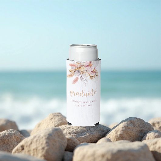 ほこりっぽいピンクパンパスグラスボホフローラ卒業 スリム缶クーラー