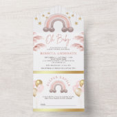ほこりっぽいピンクパンパスボホレインボーガールベビーシャワー オールインワン招待状 (内側)