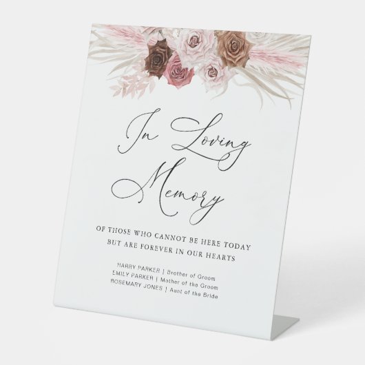 ほこりっぽいピンクパンパ結婚スフローラ記念標識 台座サイン (正面)