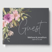 ほこりっぽいピンクパープルフローラエレガントな結婚式 ゲストブック (正面)
