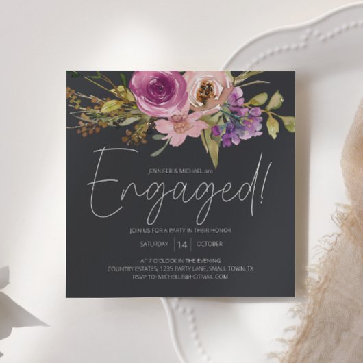 ほこりっぽいピンクパープルフローラ炭婚約パーティ