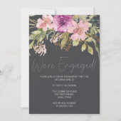 ほこりっぽいピンクパープルフローラ炭婚約パーティ 招待状 (正面)