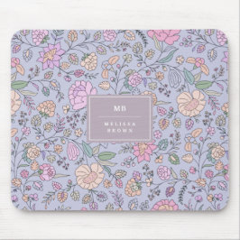 ほこりっぽいピンクパープルブルーお洒落カラフルフローラ マウスパッド