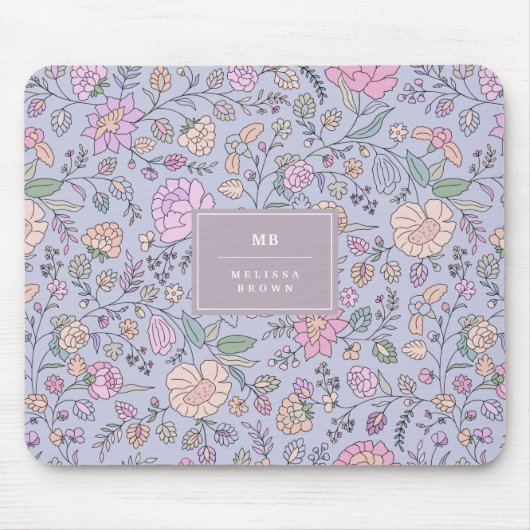 ほこりっぽいピンクパープルブルーお洒落カラフルフローラ マウスパッド (正面)