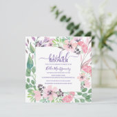 ほこりっぽいピンクパープルワイルドフラワーブライダルシャワー 招待状 (スタンド正面)