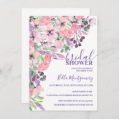 ほこりっぽいピンクパープルワイルドフラワーブライダルシャワー 招待状 (正面/裏面)