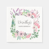 ほこりっぽいピンクパープルワイルドフラワー100th誕生日パーティー スタンダードカクテルナプキン (正面)