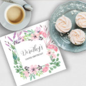 ほこりっぽいピンクパープルワイルドフラワー100th誕生日パーティー スタンダードカクテルナプキン