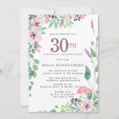 ほこりっぽいピンクパープルワイルドフラワー30th誕生日 招待状 (正面)