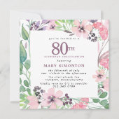 ほこりっぽいピンクパープルワイルドフラワー80誕生日 招待状 (正面)