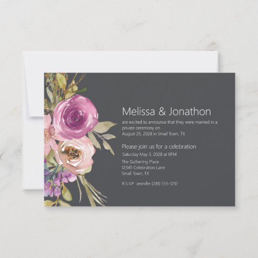 ほこりっぽいピンクパープル炭結婚のたった今結婚しました (裏面)