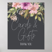ほこりっぽいピンクパープル結婚フローラのカードとギフトサイン ポスター (正面)