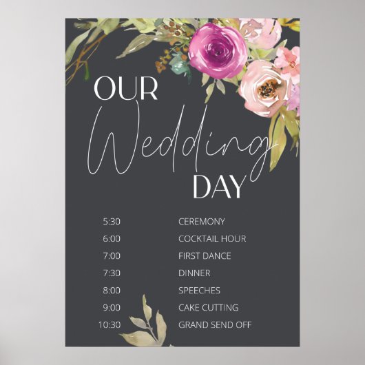 ほこりっぽいピンクパープル結婚フローラのスケジュール ポスター (正面)