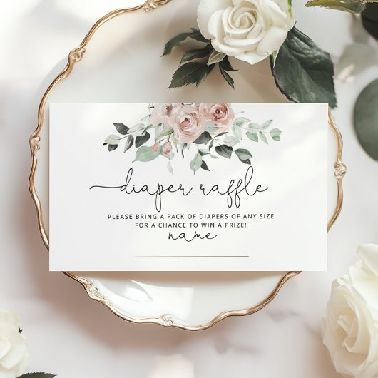 ほこりっぽいピンクフローラおむつラッフルチケット エンクロージャーカード