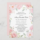 ほこりっぽいピンクフローラお祝いのライフ招待状 招待状 (正面/裏面)