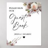 ほこりっぽいピンクフローラお願いゲストブックサイン ポスター (正面)