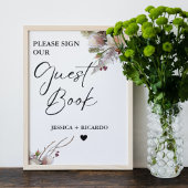 ほこりっぽいピンクフローラお願いゲストブックサイン ポスター