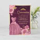 ほこりっぽいピンクフローラガウン梅金ゴールドキンセアニェラ 招待状 (スタンド正面)