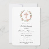 ほこりっぽいピンクフローラクロスリース第1聖餐式 招待状 (正面)