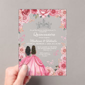 ほこりっぽいピンクフローラバタフライツインガールキンセアニェラ アクリル招待状 (インサイチュ (ポータブル))