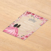 ほこりっぽいピンクフローラバタフライツインガールキンセアニェラ アクリル招待状 (レイダウン)