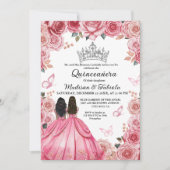 ほこりっぽいピンクフローラバタフライツインガールキンセアニェラ 招待状 (正面)