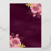 ほこりっぽいピンクフローラプラムガウン黒キンセアニェラ金ゴールド 箔招待状 (裏面)
