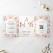 ほこりっぽいピンクフローラボホビーチアーバーQRコード結婚ズ 三つ折り招待状 (内部)