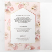 ほこりっぽいピンクフローラボホビーチアーバーQRコード結婚ズ 三つ折り招待状 (内部最初)