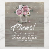 ほこりっぽいピンクフローラメイソンジャー素朴カントリー ワインラベル (シングルラベル)