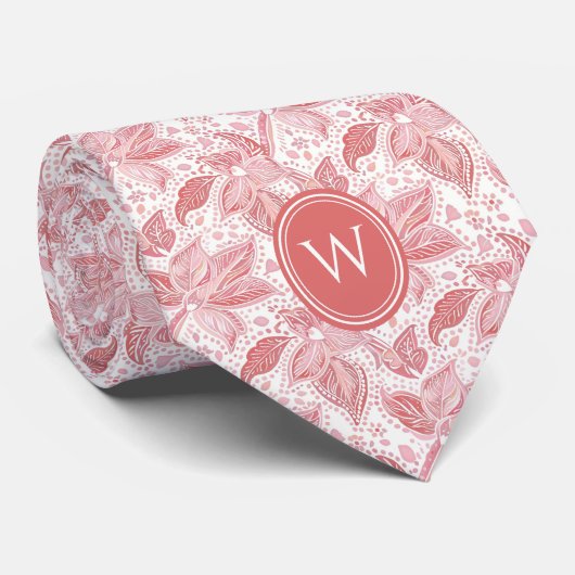 ほこりっぽいピンクフローラモノグラム ネクタイ (ロール)