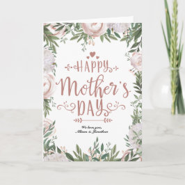 ほこりっぽいピンクフローラリースハッピーマザーズ・デイ カード