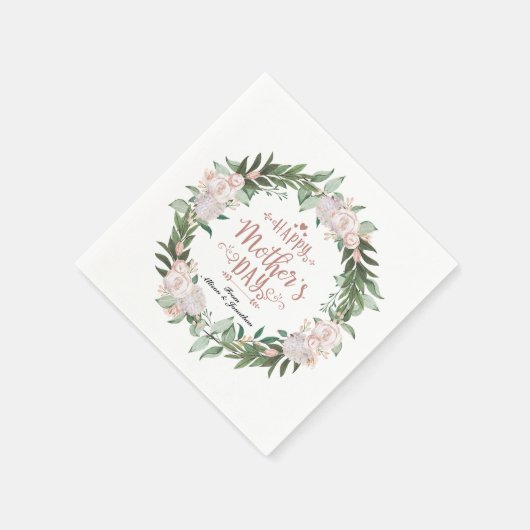 ほこりっぽいピンクフローラリースハッピーマザーズ・デイ スタンダードカクテルナプキン (角)