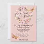 ほこりっぽいピンクフローラリースバタフライバーチャルシャワー 招待状 (正面)