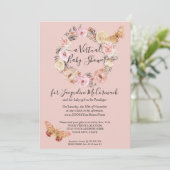 ほこりっぽいピンクフローラリースバタフライバーチャルシャワー 招待状 (スタンド正面)