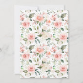 ほこりっぽいピンクフローラリース結婚スクリプト 招待状 (裏面)