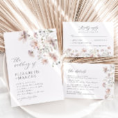 ほこりっぽいピンクフローラワイルドフラワー結婚式招待状 招待状