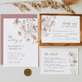 ほこりっぽいピンクフローラワイルドフラワー結婚式招待状 招待状