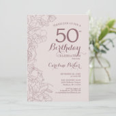 ほこりっぽいピンクフローラ写真50th誕生日パーティー 招待状 (スタンド正面)