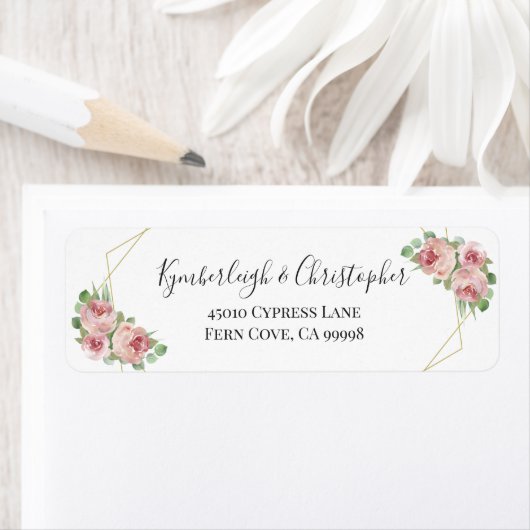 ほこりっぽいピンクフローラ幾何結婚差出人住所 ラベル (インサイチュ)