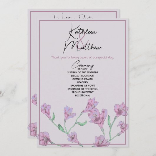 ほこりっぽいピンクフローラ水結婚色の プログラム (正面/裏面)