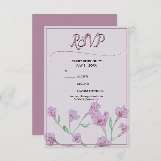 ほこりっぽいピンクフローラ水結婚色の 出欠カード (正面/裏面)