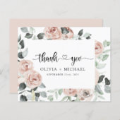 ほこりっぽいピンクフローラ緑ありがとう招待状 (正面/裏面)