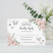 ほこりっぽいピンクフローラ蝶シルバーキンチェニェラ 出欠カード (スタンド正面)