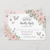 ほこりっぽいピンクフローラ蝶シルバーキンチェニェラ 出欠カード (正面/裏面)
