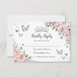 ほこりっぽいピンクフローラ蝶シルバーキンチェニェラ 出欠カード