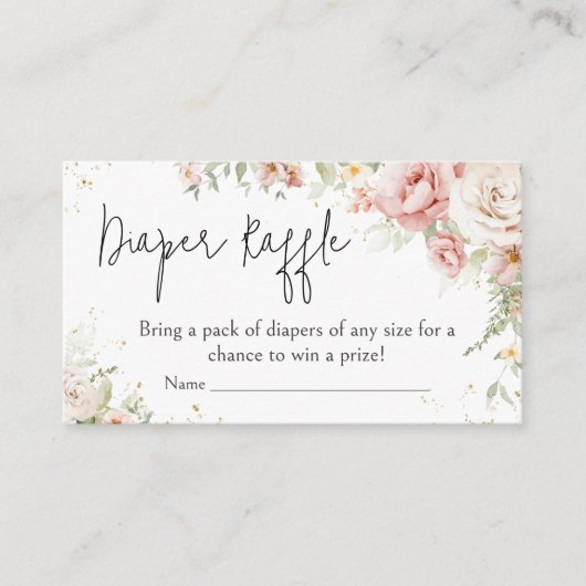 ほこりっぽいピンクフローラ赤ちゃんシャワーおむつラッフル エンクロージャーカード (正面)