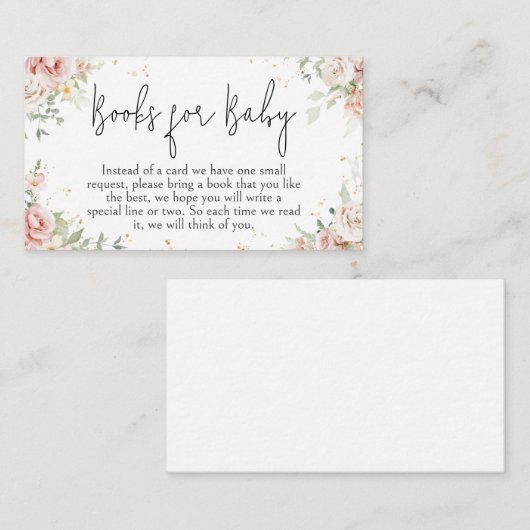 ほこりっぽいピンクフローラ赤ちゃんシャワーベビー本 エンクロージャーカード (正面/裏面)