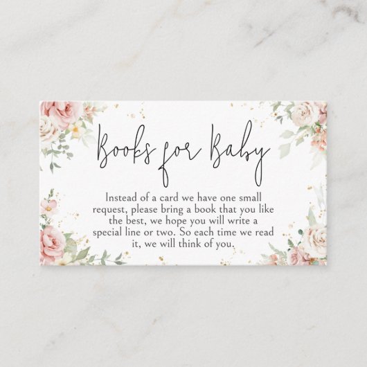 ほこりっぽいピンクフローラ赤ちゃんシャワーベビー本 エンクロージャーカード (正面)