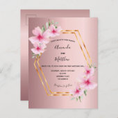 ほこりっぽいピンクフローラ金ゴールド結婚式招待状 ポストカード (正面/裏面)